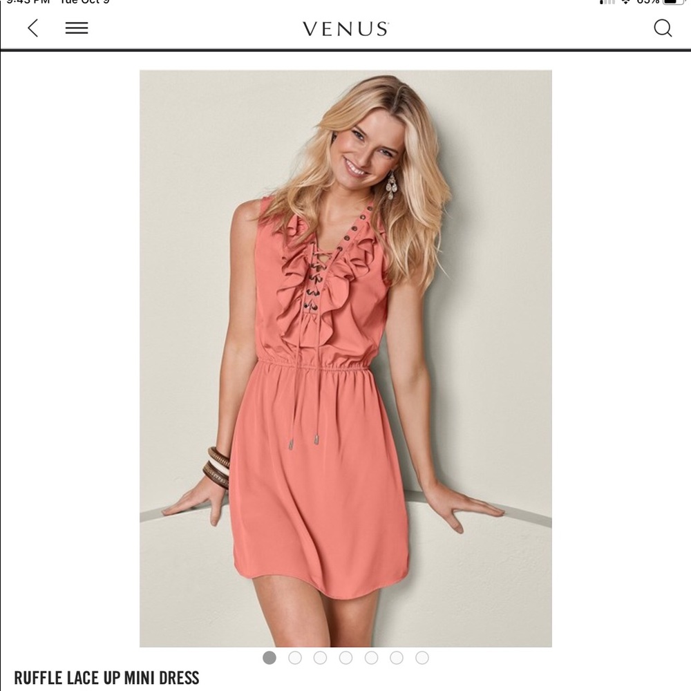 Venus Coral ruffle minidress NWOT